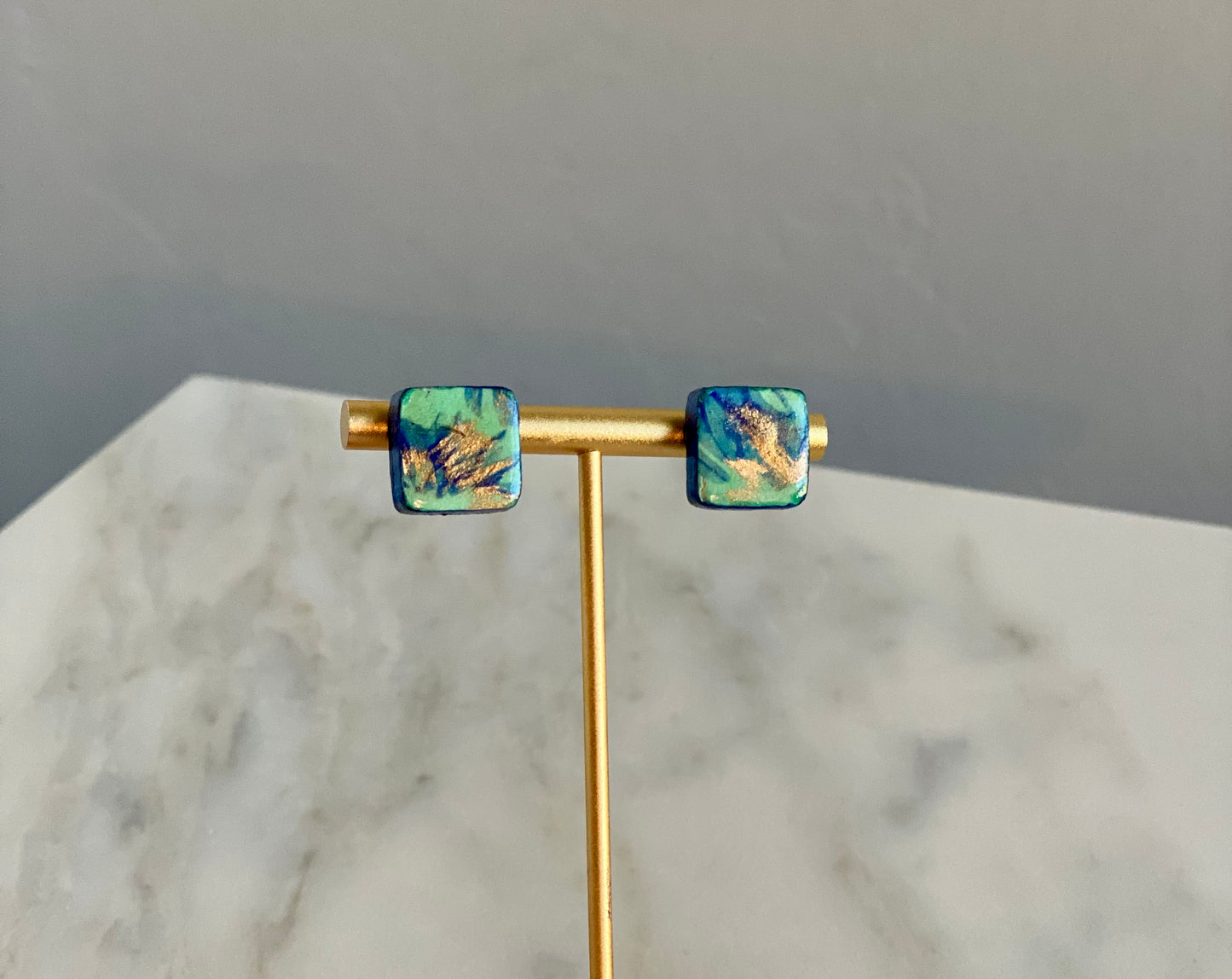 Natural abstract floral square studs