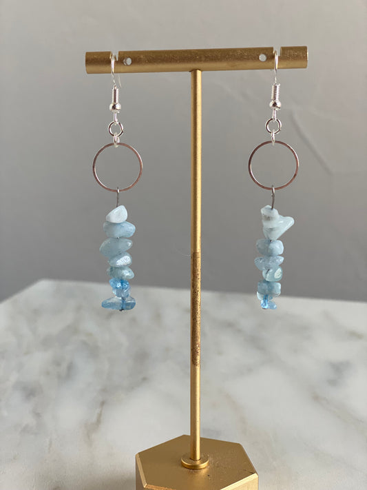 Natural aquamarine ombre dangles silver