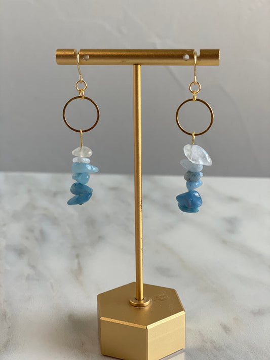 Natural aquamarine ombre dangles gold