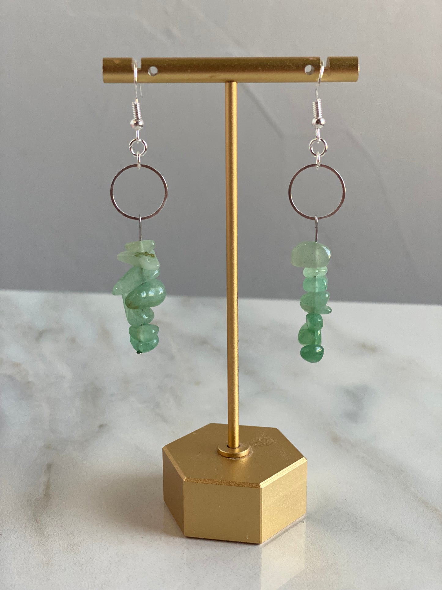 Natural aventurine ombre dangles silver