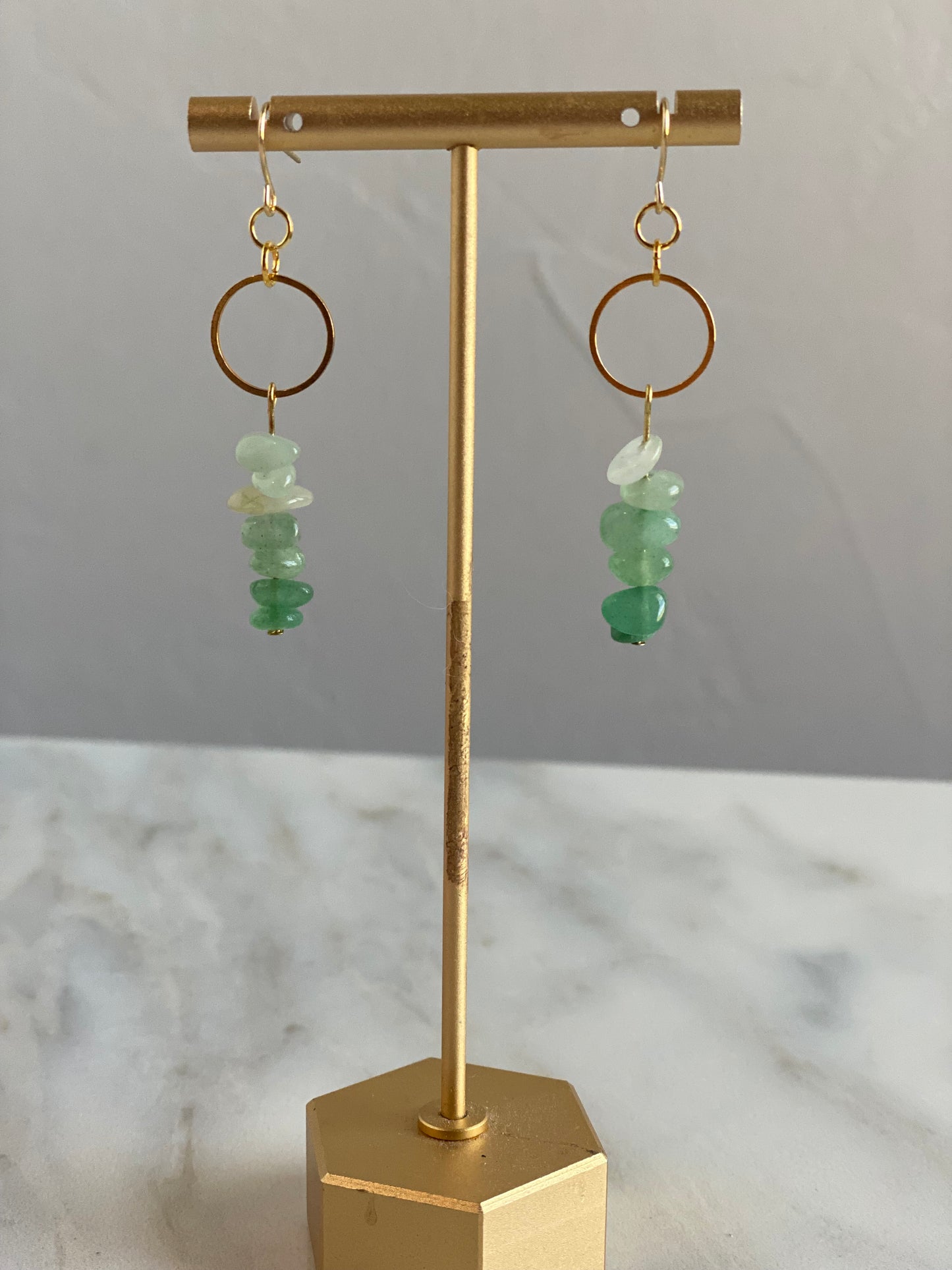 Natural aventurine ombre dangles gold