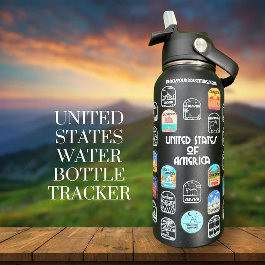 Wildflower Homes VIP Track Your Adventures 50 States Water Bottle with Stickers